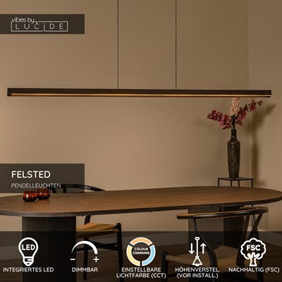 Lucide FELSTED - Pendelleuchten - LED Dim. - CCT - 1x28W 2200K/4000K - Schwarz | Vibes